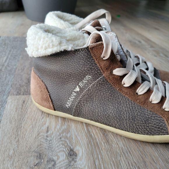 Armani Jeans High Top Sneakers Women in Size 6.5 Brown and Tan Color - Picture 3 of 5